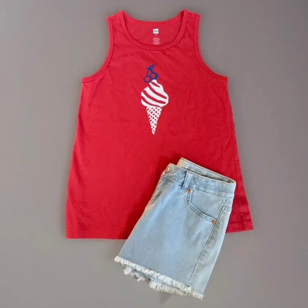 The Tea Collection NEW with tags 12 Red Ice Cream Tank Top and Denim Shorts Set